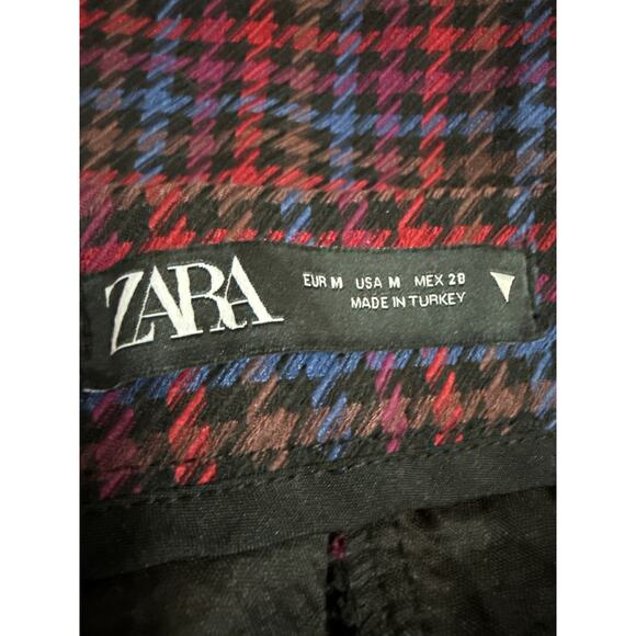 Zara Multicolor Plaid Houndstooth Pocket High Waisted Mini Skirt Skort Size M - Picture 4 of 4